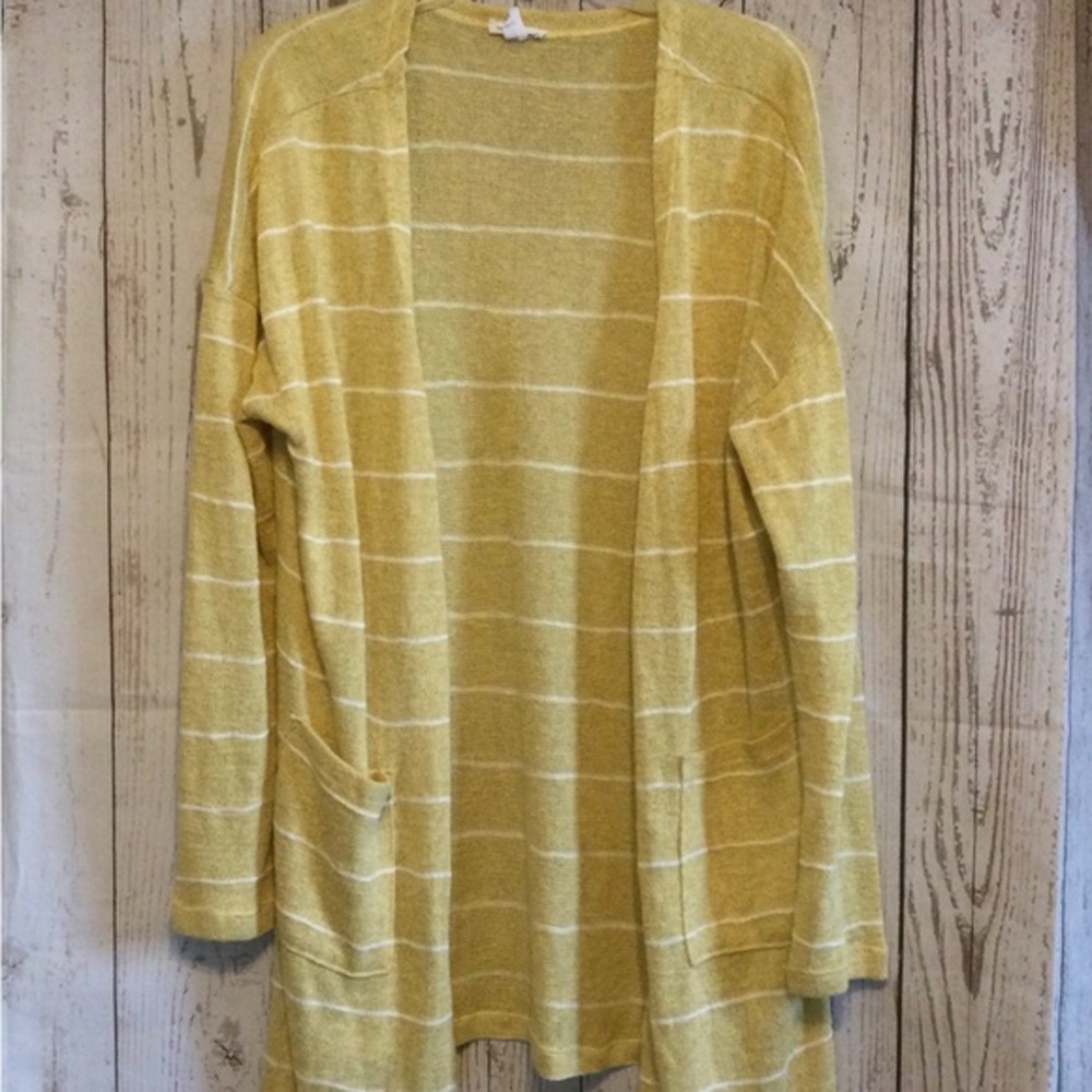 Tribal Jeans Cardigan Yellow & White Womens Sweater Size XL